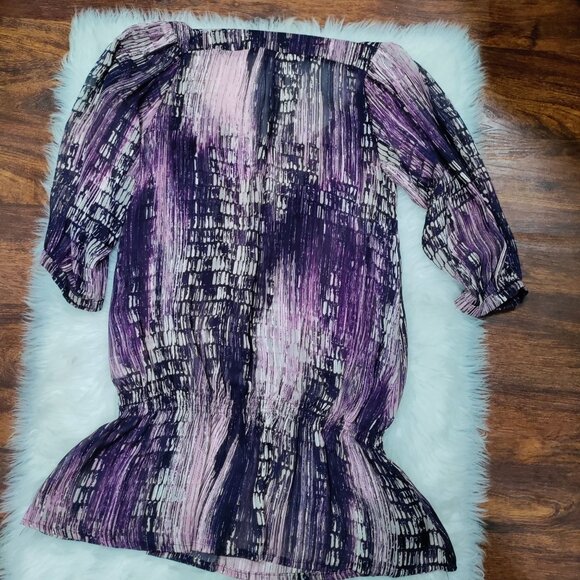 Casting Whimsy Artsey Lagenlook Abstract Silk Cowl Neck Blouson Mini Dress M - Picture 7 of 16